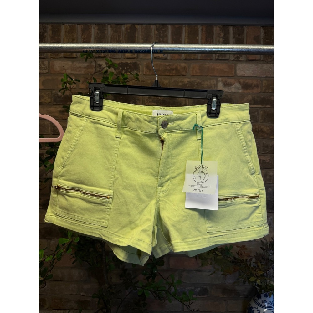 SOLD NWT Pistola Eco Edit Tencel Utility Shorts Lime Green Neon Zipper Womens 31